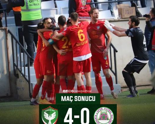 Amedspor 4-0’lık galibiyetle liderliğe yükseldi