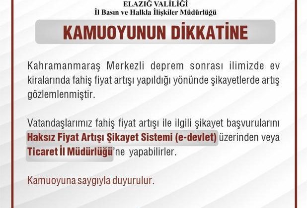 Elazığ Valiliği Fahiş Fiyat Artışlarıyla İlgili Açıklama Yaptı