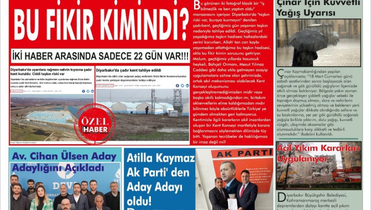 Diyarbakır Haber Gazetesi “Bu Fikir Kimindi? ”Manşetiyle Yayında