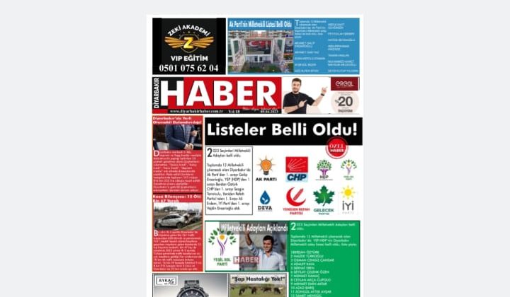 📌 10 Nisan Pazartesi  Diyarbakır Haber Gazetesi “Listeler Belli Oldu” Manşetiyle okurlarıyla buluşuyor