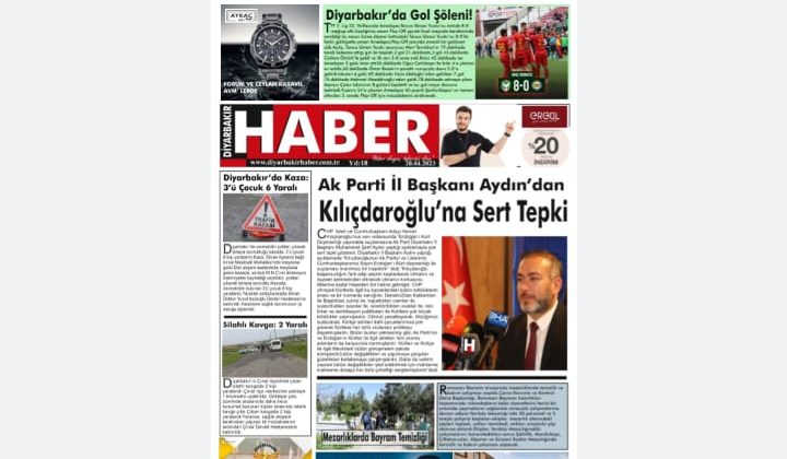 📌20 Nisan Perşembe Diyarbakır Haber Gazetesi “Kılıçdaroğlu’na Sert Tepki” Manşetiyle okurlarıyla buluşuyor