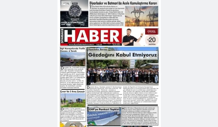 📌26 Nisan Çarşamba Diyarbakır Haber Gazetesi “Gözdağını Kabul Etmiyoruz” Manşetiyle okurlarıyla buluşuyor