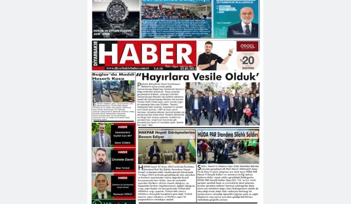 📌2 Mayıs Salı Diyarbakır Haber Gazetesi “Hayırlara Vesile Olduk” Manşetiyle okurlarıyla buluşuyor