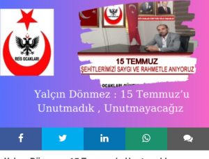 Yalçın Dönmez : 15 Temmuz’u Unutmadık , Unutmayacağız 