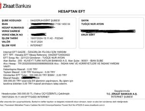 Siirt’te Görev Yapan Öğretmen Gazze’ye 300 Bin TL Bağışladı