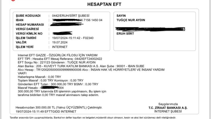 Siirt’te Görev Yapan Öğretmen Gazze’ye 300 Bin TL Bağışladı