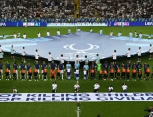 UEFA süper kupa maçında “Sivilleri Öldürmeyi Bırakın” mesajı