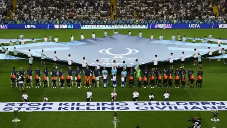 UEFA süper kupa maçında “Sivilleri Öldürmeyi Bırakın” mesajı