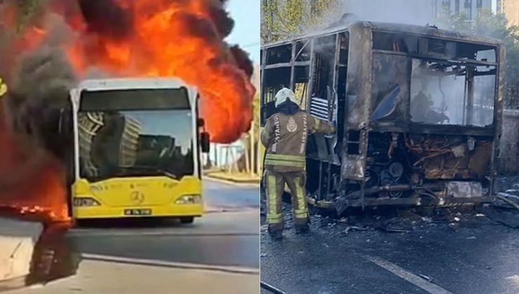 Ümraniye’de seyir halindeki İETT otobüsü yandı